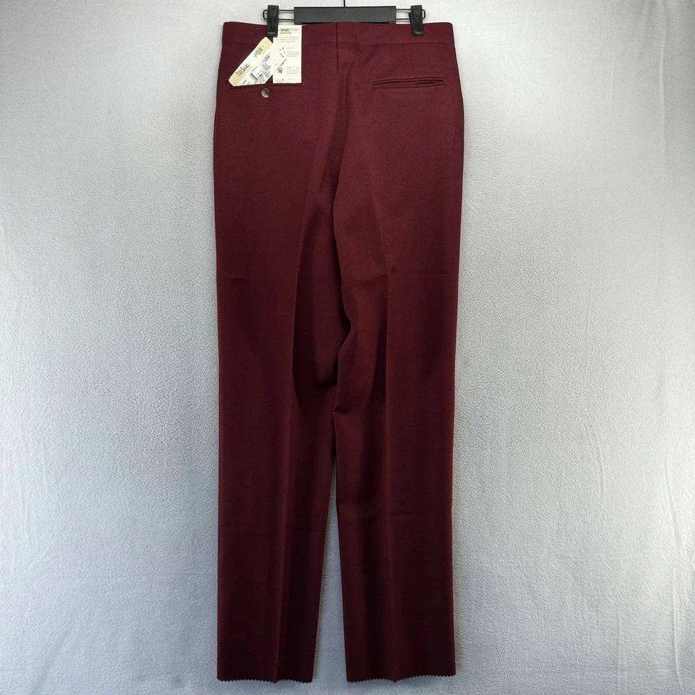 Vintage Sansabelt Dress Pants men's 32 Red Trousers Unhemmed Slacks Hook NEW